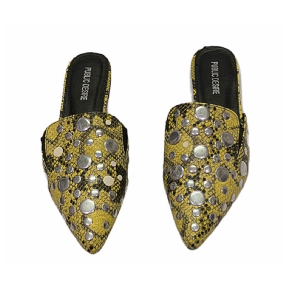 Public Desire Yellow Snakeskin Slip-On Flats Size 6